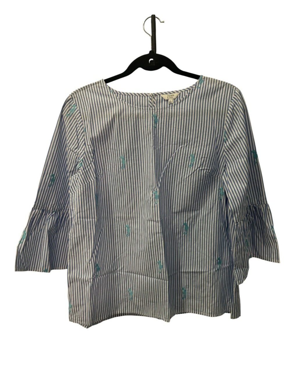 Crown & Ivy Blue and White Striped Seahorse Blouse size M